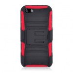 Wholesale iPhone 5 Dual Hybrid Case with Stand and Holster Clip (Black-Red)